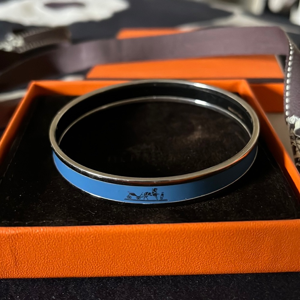 Hermès blue enamel bangle: bought in France, size 65.